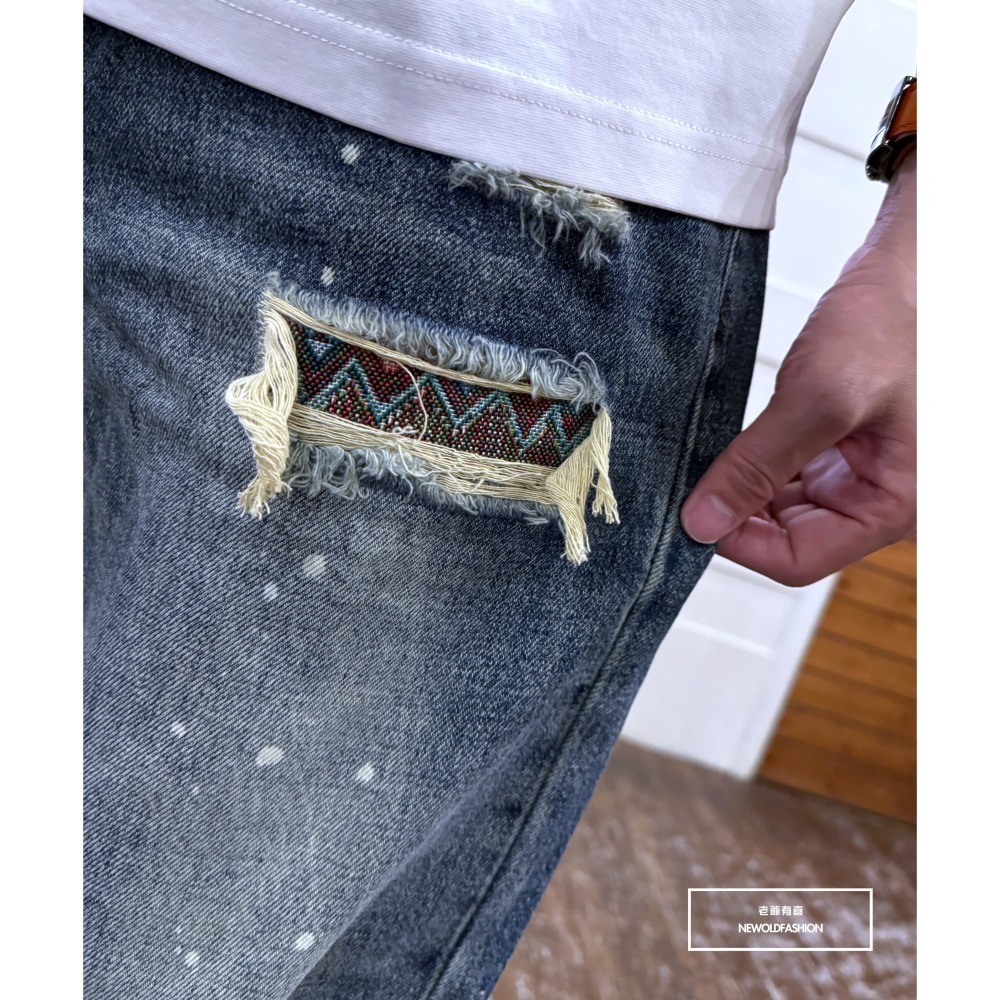 『新品上市』重磅三洞幾何補丁寬褲(NOF2409D806)-細節圖3