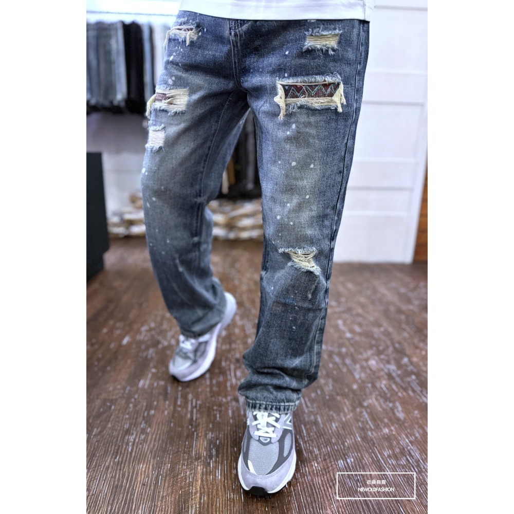 『新品上市』重磅三洞幾何補丁寬褲(NOF2409D806)-細節圖7