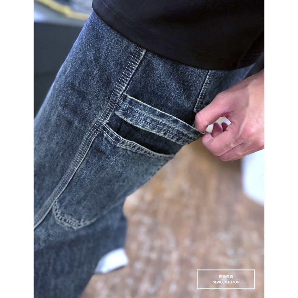 『新品上市』重磅深藍微刷工裝寬褲(NOF2409F501)-細節圖2