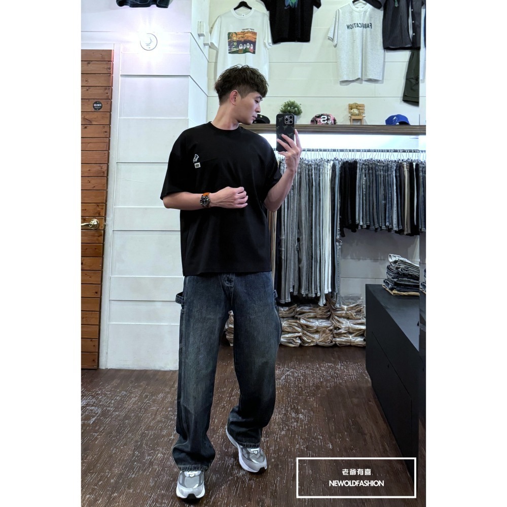 『新品上市』重磅深藍微刷工裝寬褲(NOF2409F501)-細節圖3