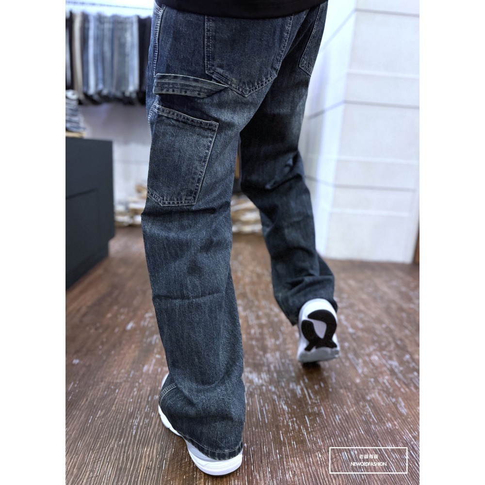 『新品上市』重磅深藍微刷工裝寬褲(NOF2409F501)-細節圖8