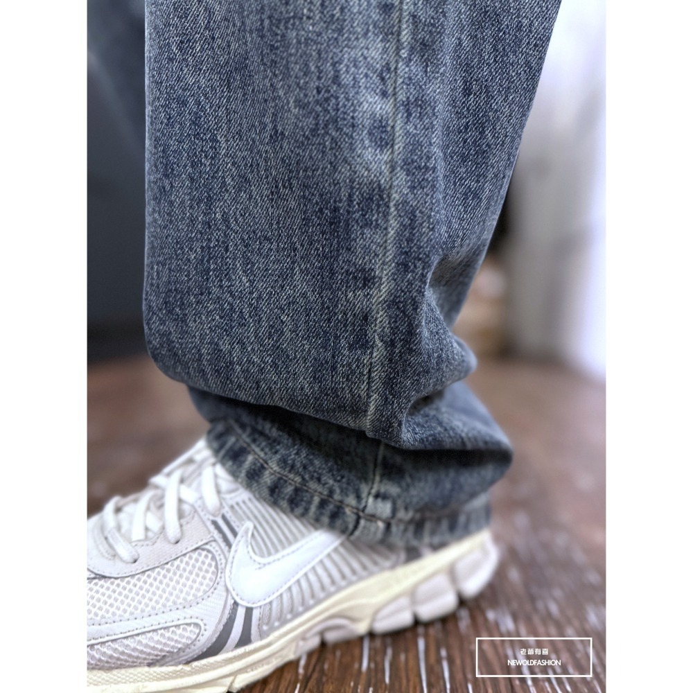 『新品上市』重磅淺藍微刷白寬褲(NOF2409D811)-細節圖6