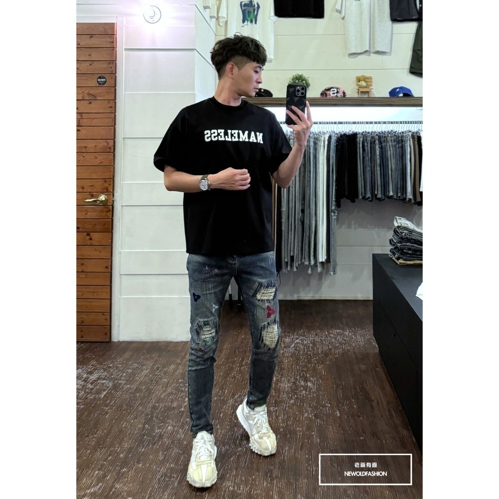 『新品上市』重磅忍鏢多車縫補丁小直筒(NOF24096023)-細節圖3