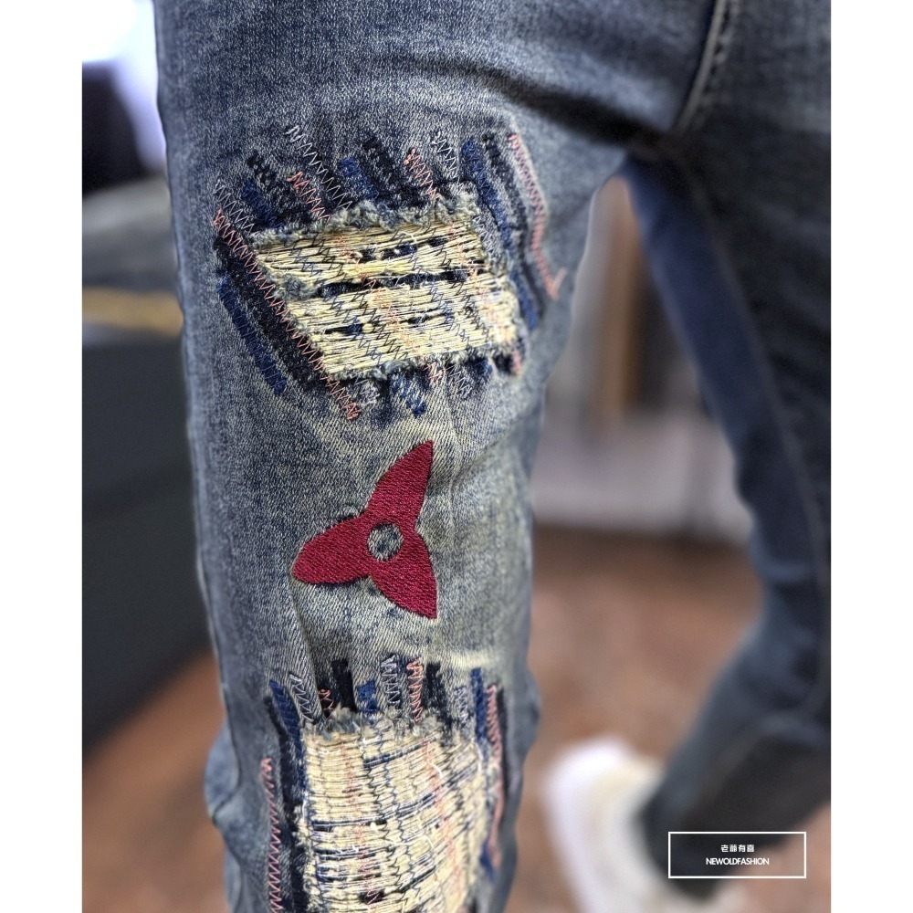 『新品上市』重磅忍鏢多車縫補丁小直筒(NOF24096023)-細節圖5