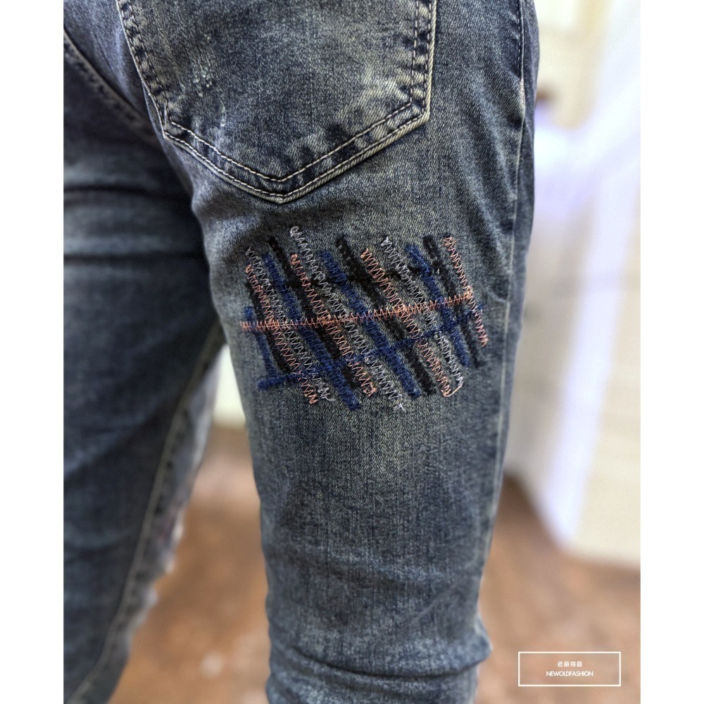 『新品上市』重磅忍鏢多車縫補丁小直筒(NOF24096023)-細節圖6