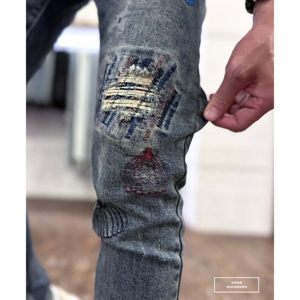 『新品上市』重磅忍鏢多車縫補丁小直筒(NOF24096023)-細節圖8