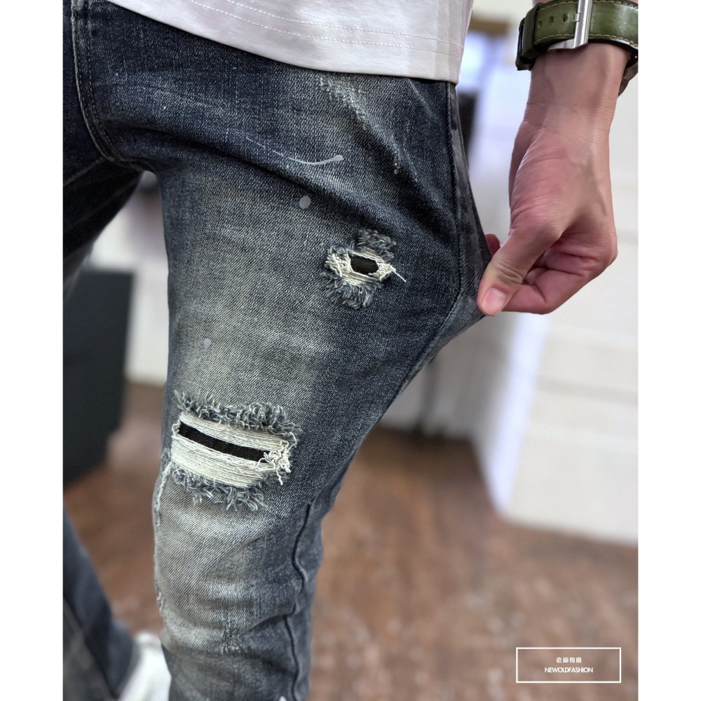 『新品上市』重磅白刷痕貓抓補丁小直筒(NOF24096038)-細節圖2