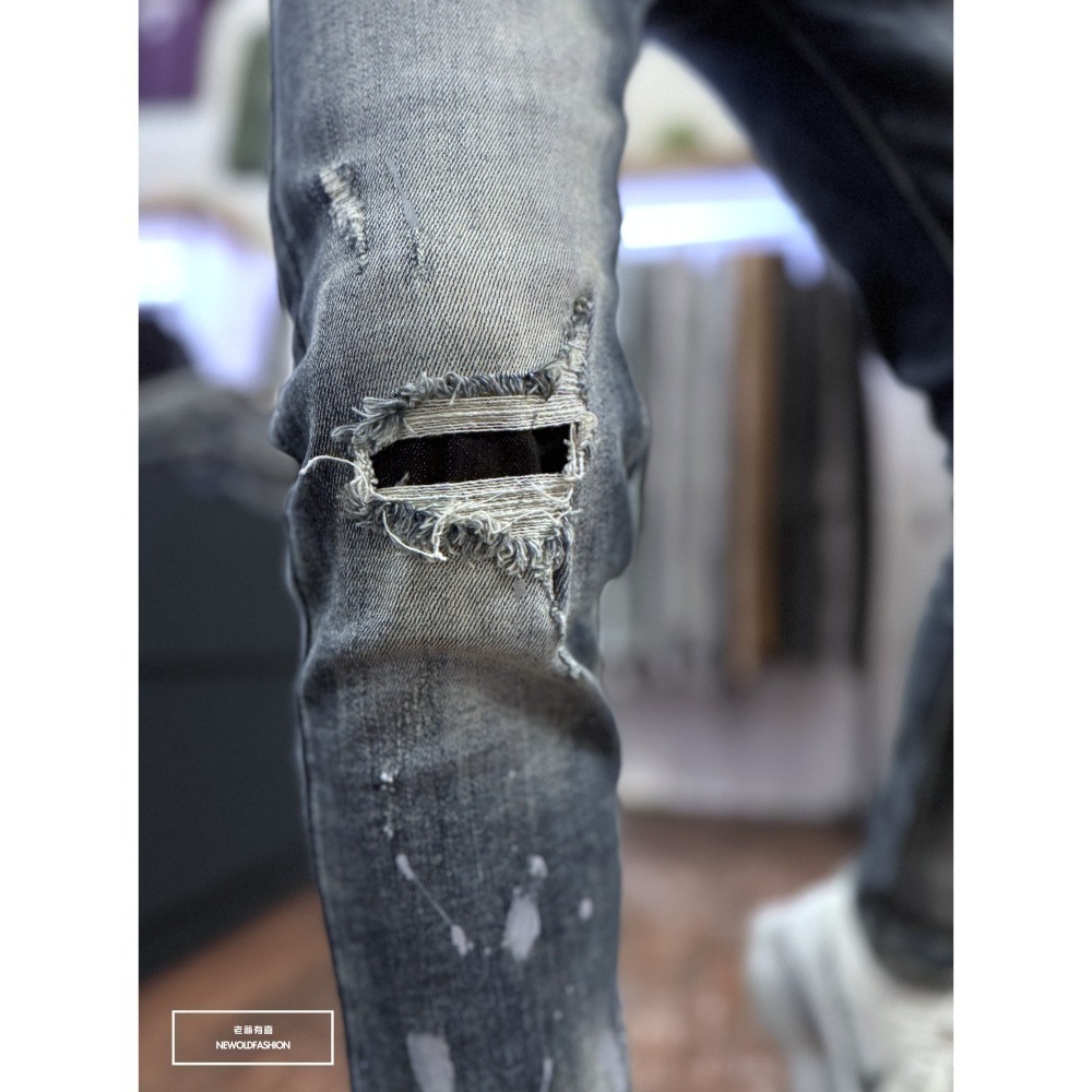 『新品上市』重磅白刷痕貓抓補丁小直筒(NOF24096038)-細節圖4