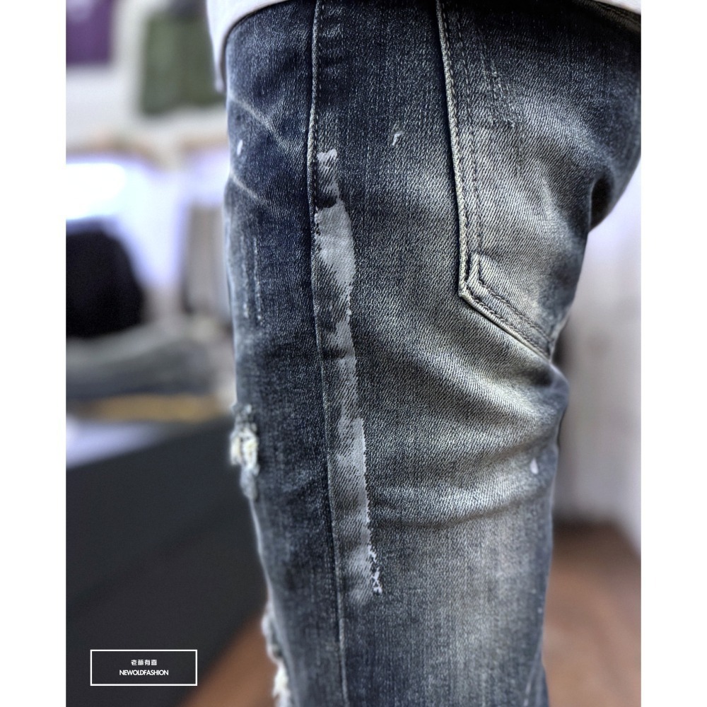 『新品上市』重磅白刷痕貓抓補丁小直筒(NOF24096038)-細節圖7