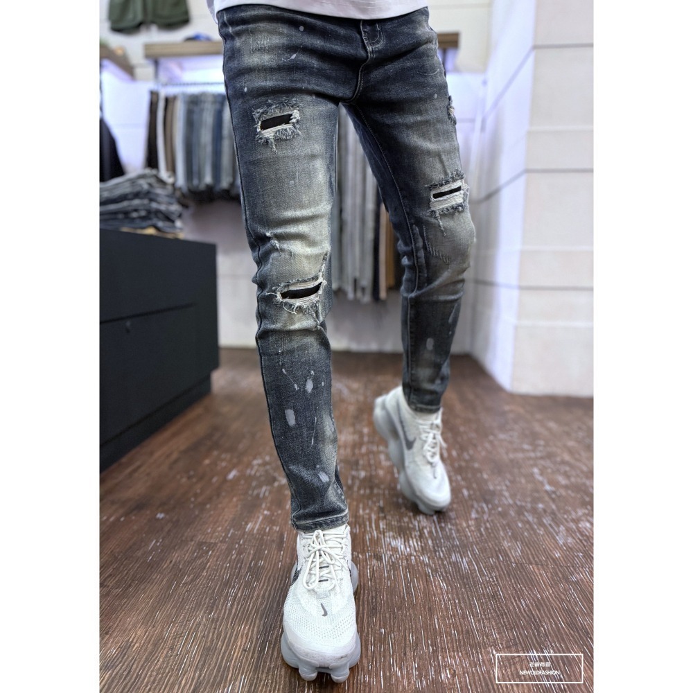 『新品上市』重磅白刷痕貓抓補丁小直筒(NOF24096038)-細節圖8