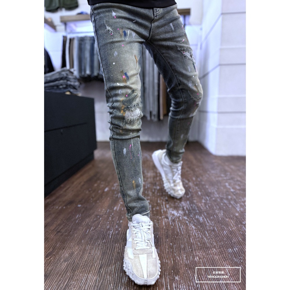 『新品上市』重磅仿舊多色潑漆補丁小直筒(NOF24095966)-細節圖2