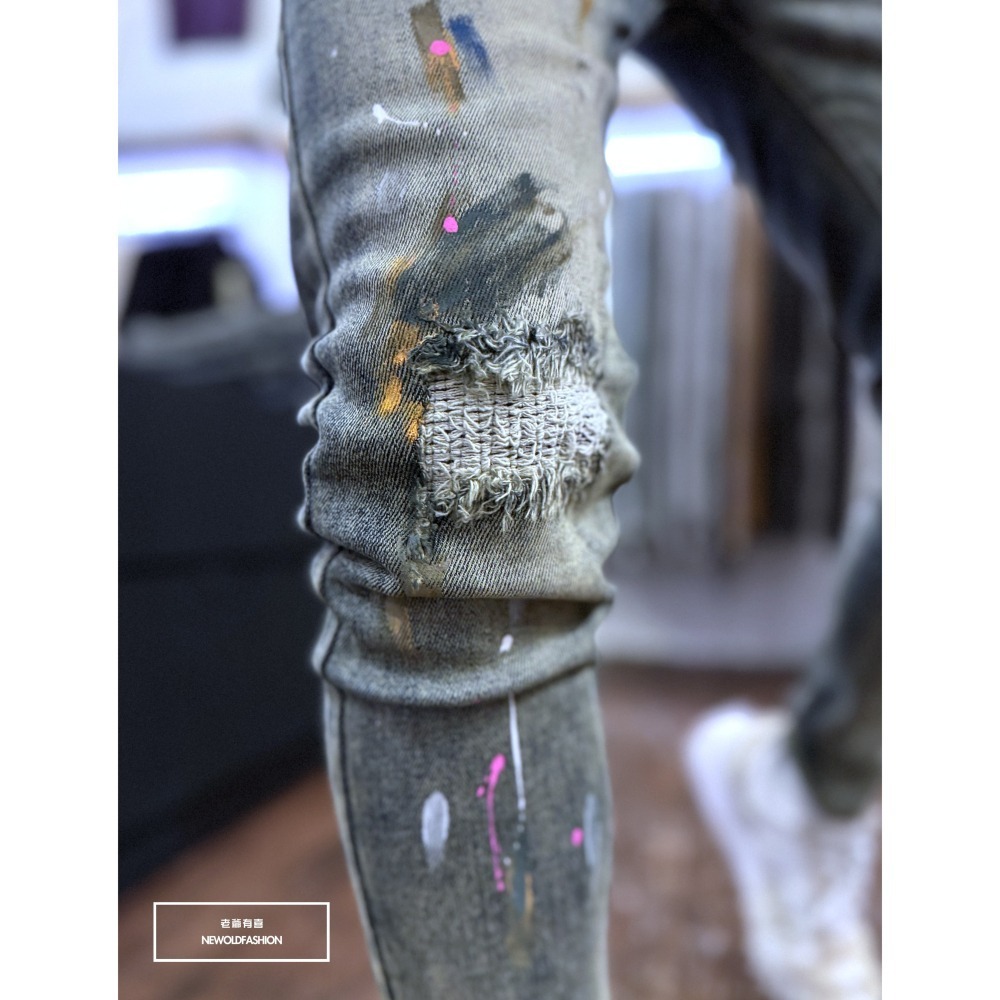 『新品上市』重磅仿舊多色潑漆補丁小直筒(NOF24095966)-細節圖4