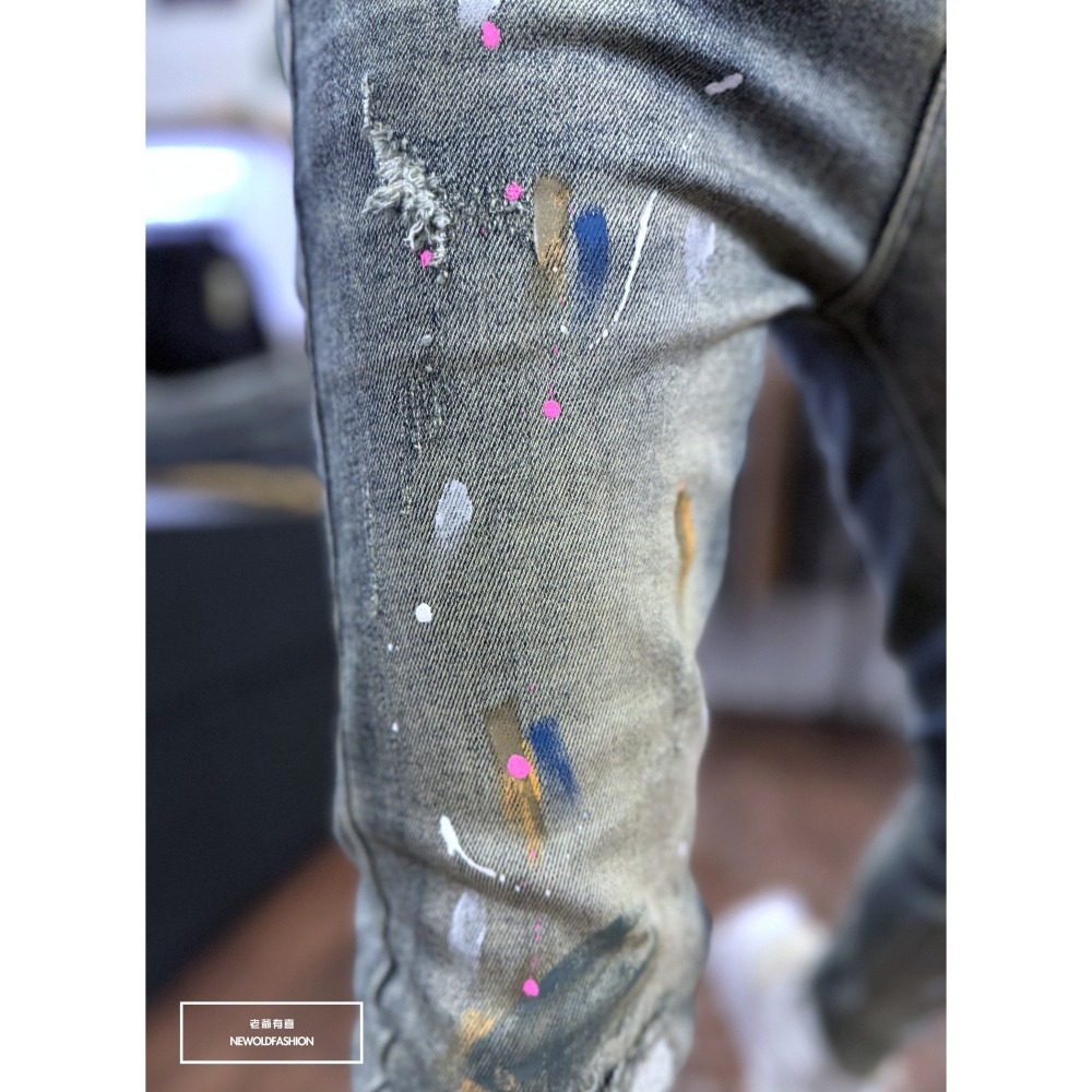 『新品上市』重磅仿舊多色潑漆補丁小直筒(NOF24095966)-細節圖8