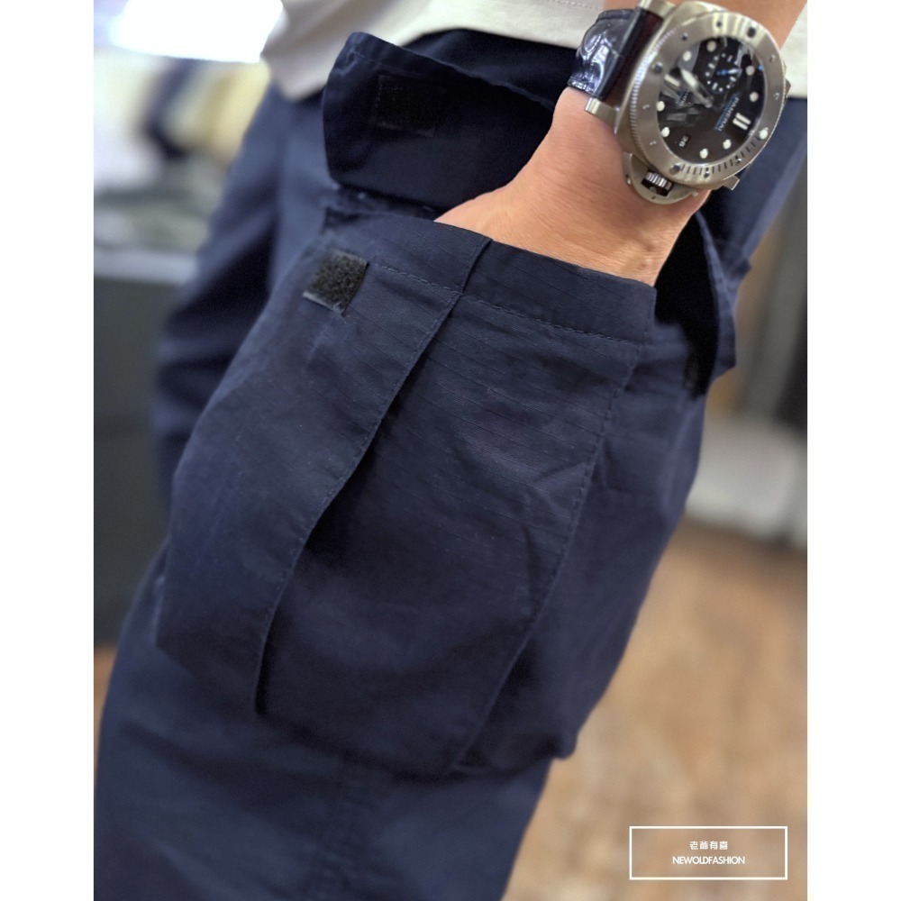 『新品上市』重磅細格斜口袋魔鬼氈工裝寬褲-深藍(NOF24098285)-細節圖6