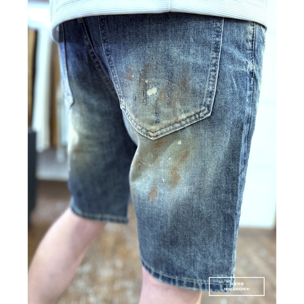 『新品上市』重磅復古潑墨補丁牛仔短褲(NOF25052025)-細節圖4