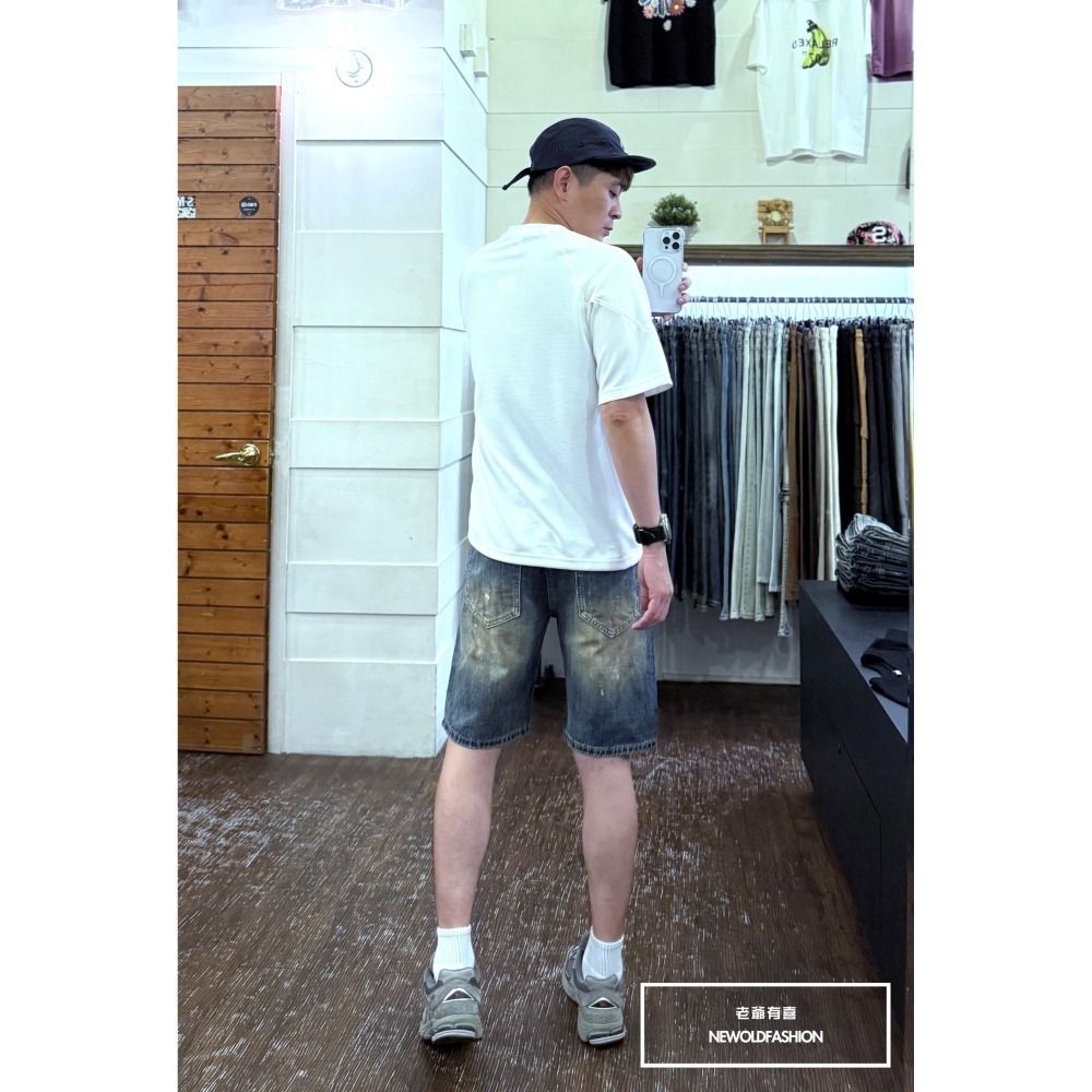 『新品上市』重磅復古潑墨補丁牛仔短褲(NOF25052025)-細節圖8