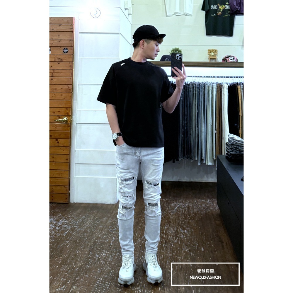 『新品上市』重磅灰白水鑽破壞小直筒褲(NOF25049119)-細節圖4