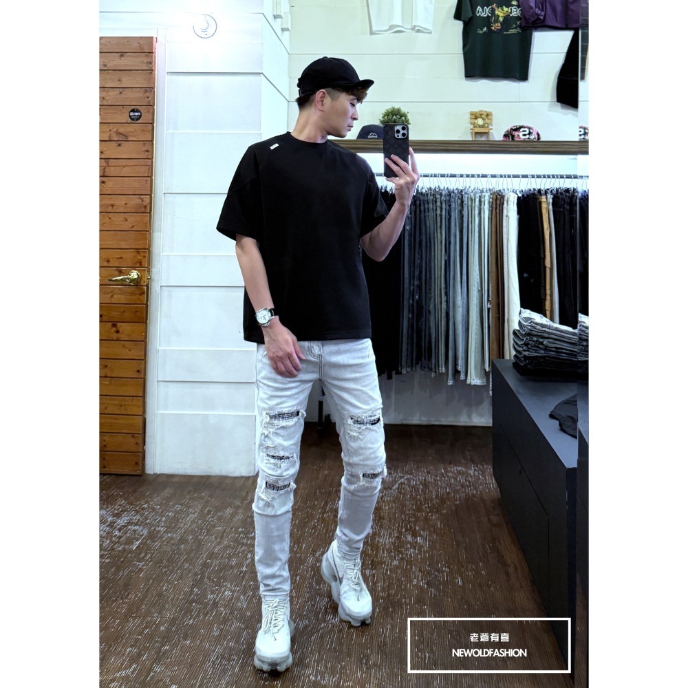 『新品上市』重磅灰白水鑽破壞小直筒褲(NOF25049119)-細節圖6