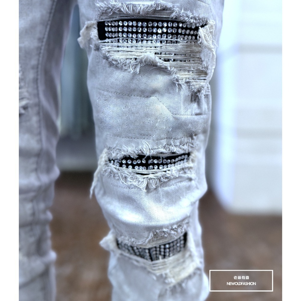 『新品上市』重磅灰白水鑽破壞小直筒褲(NOF25049119)-細節圖7