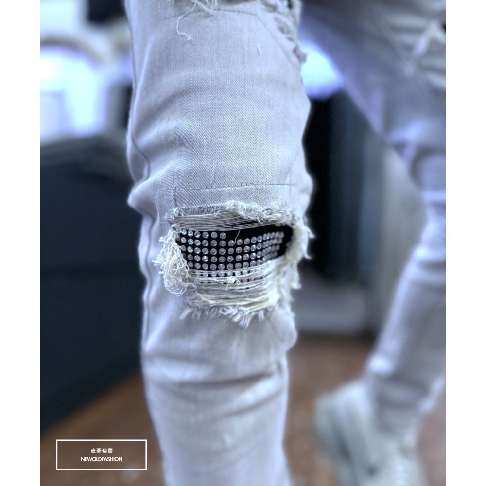 『新品上市』重磅灰白水鑽破壞小直筒褲(NOF25049119)-細節圖9