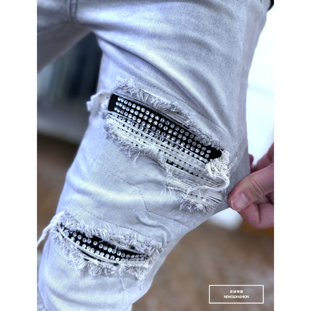 『新品上市』重磅灰白水鑽破壞小直筒褲(NOF25049119)-細節圖10