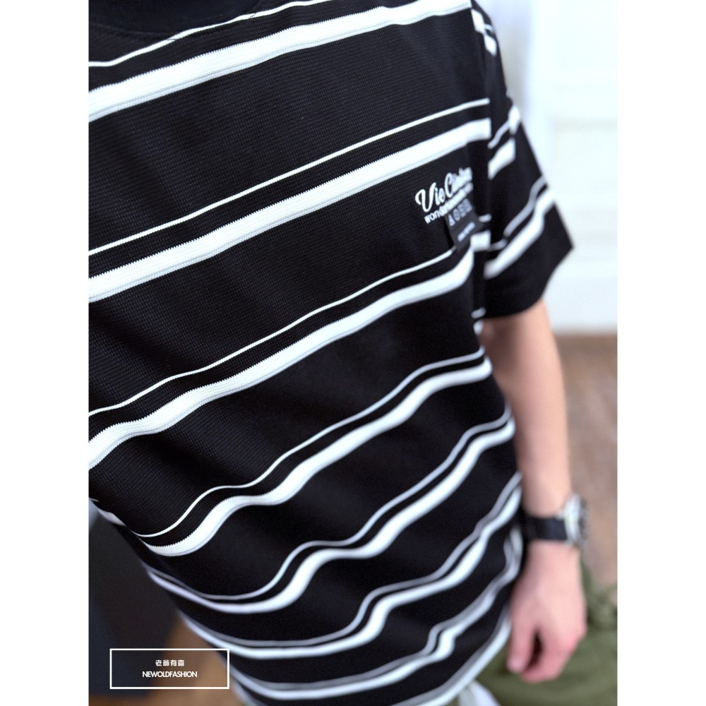 『新品上市』重磅VIE撞色條紋短T(NOF2503N5028)-黑-細節圖3