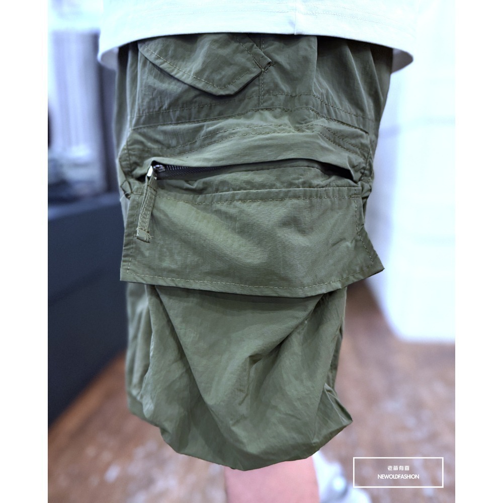 『新品上市』重磅金屬拉鍊雙層口袋工裝短褲(NOF25029901)-軍綠-細節圖3
