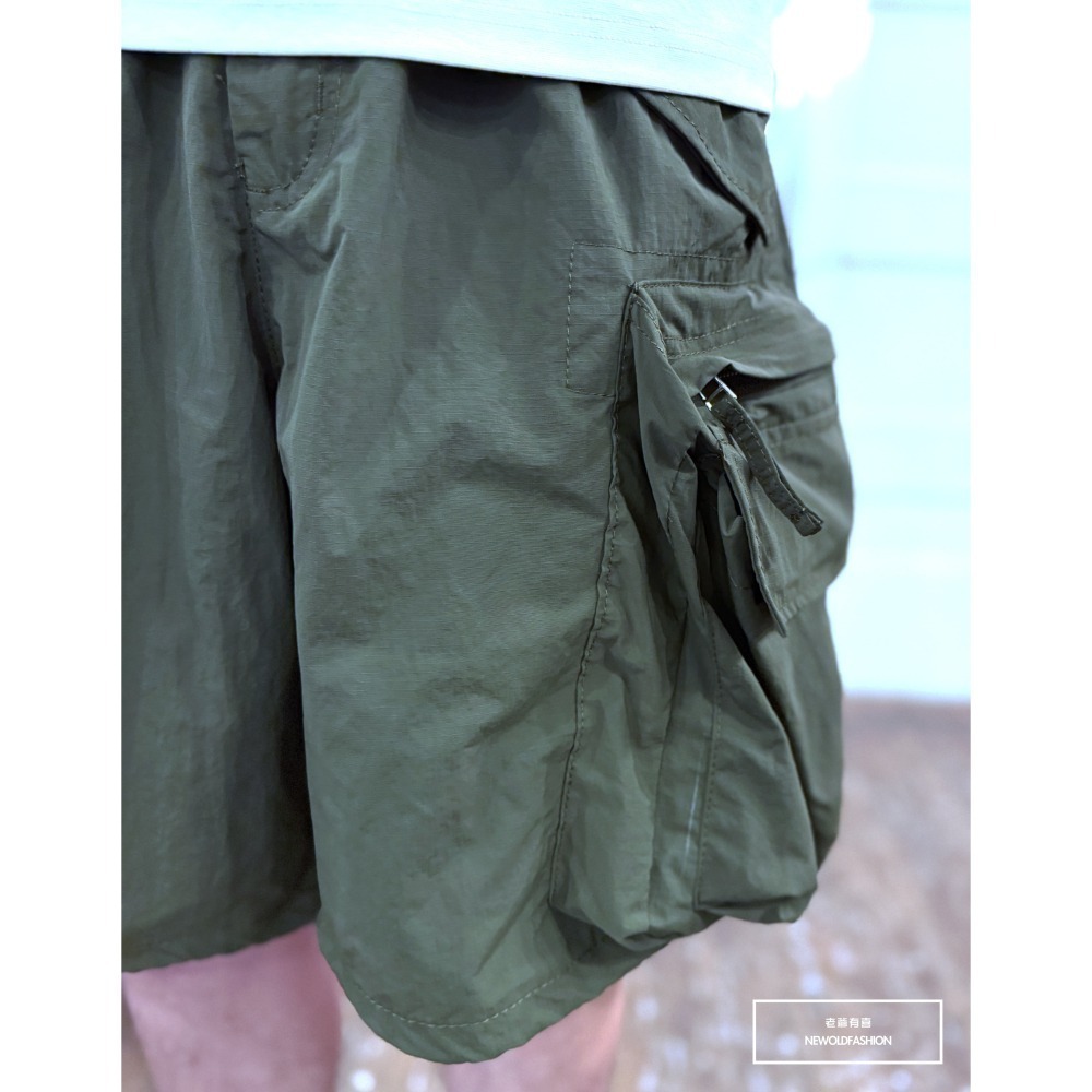 『新品上市』重磅金屬拉鍊雙層口袋工裝短褲(NOF25029901)-軍綠-細節圖7