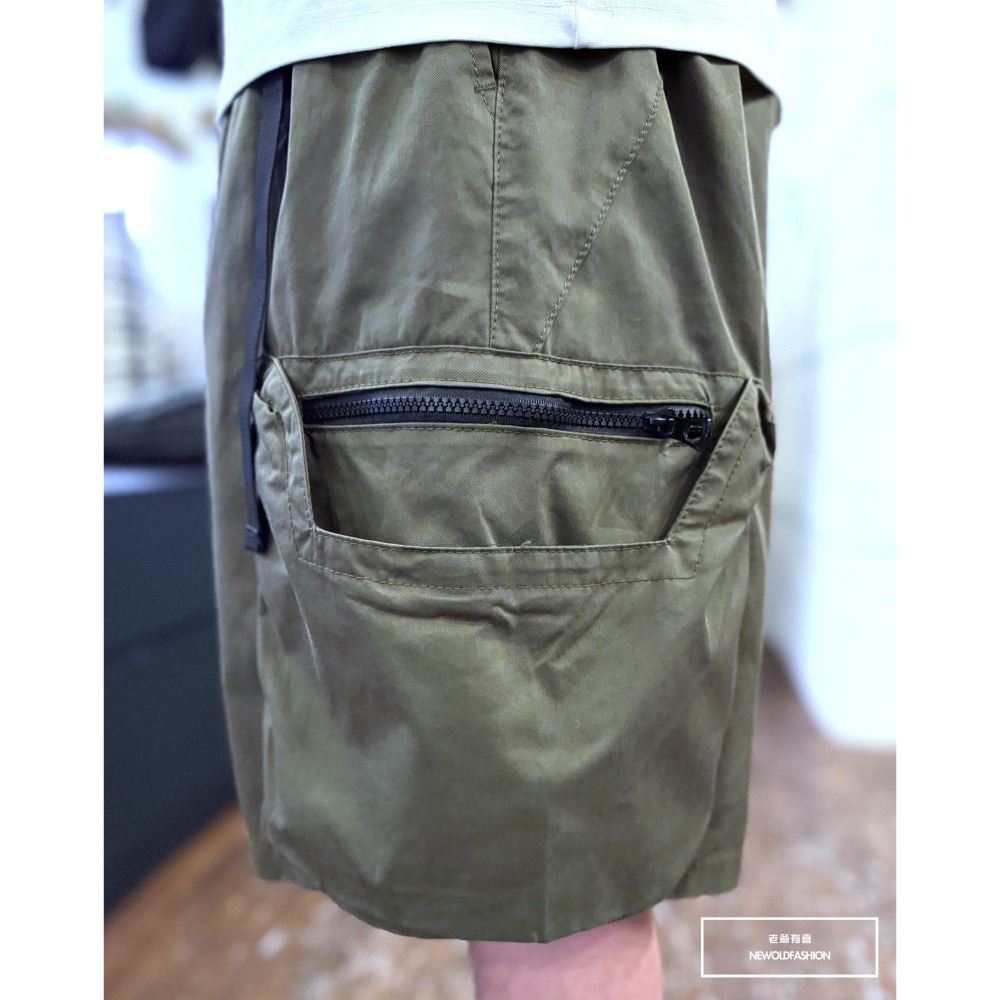 『新品上市』重磅黑拉鍊布標口袋工裝短褲(NOF25028302)-軍綠-細節圖3