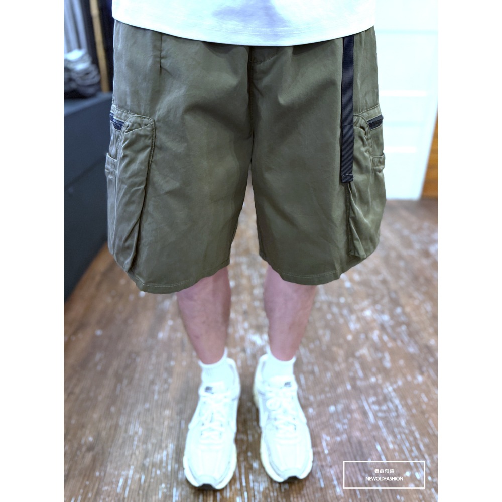 『新品上市』重磅黑拉鍊布標口袋工裝短褲(NOF25028302)-軍綠-細節圖7