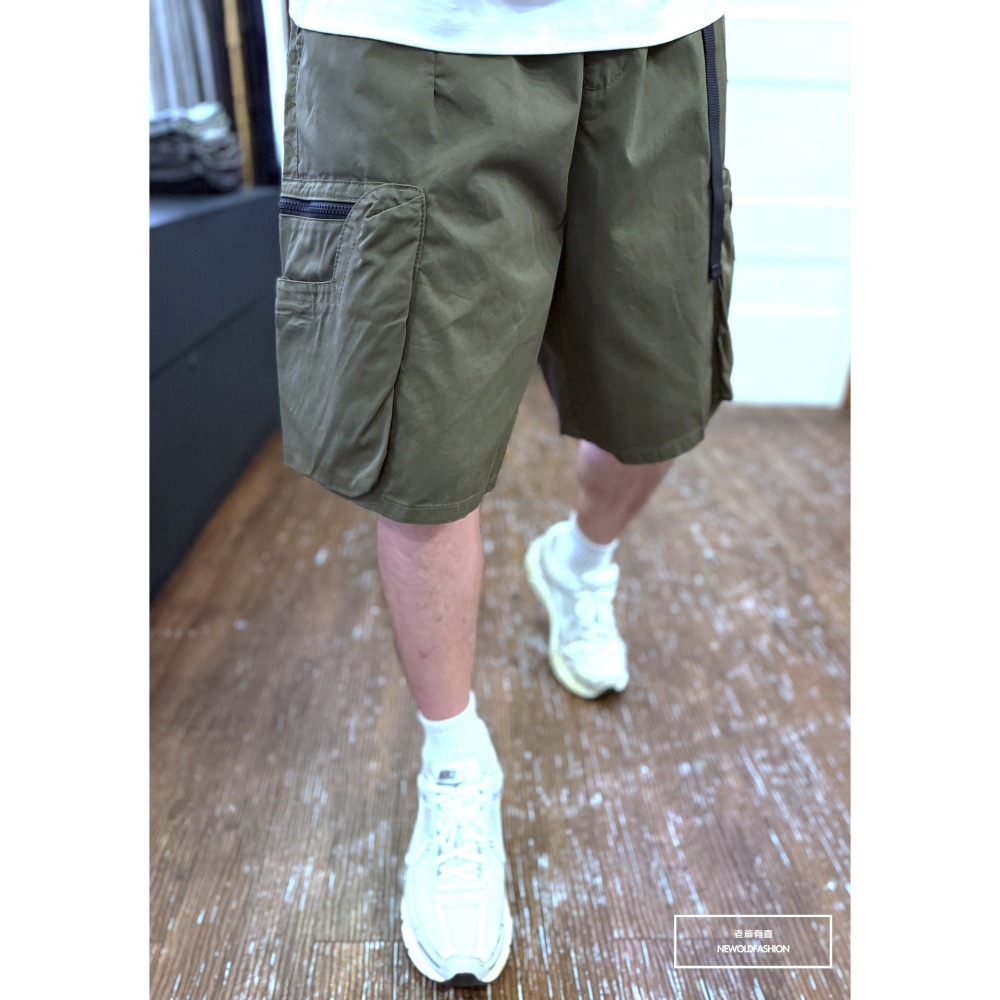 『新品上市』重磅黑拉鍊布標口袋工裝短褲(NOF25028302)-軍綠-細節圖8