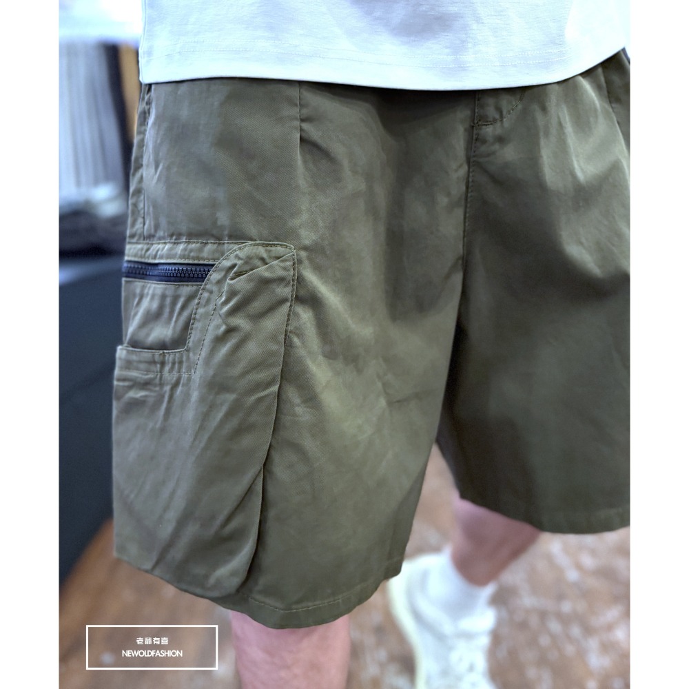 『新品上市』重磅黑拉鍊布標口袋工裝短褲(NOF25028302)-軍綠-細節圖9