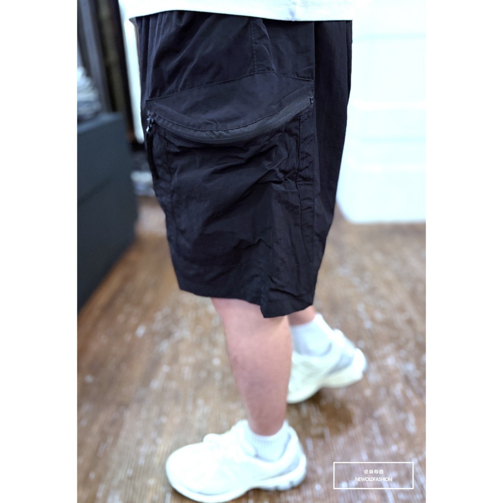 『新品上市』重磅弧形拉鍊口袋工裝短褲(NOF25029903)-黑-細節圖8