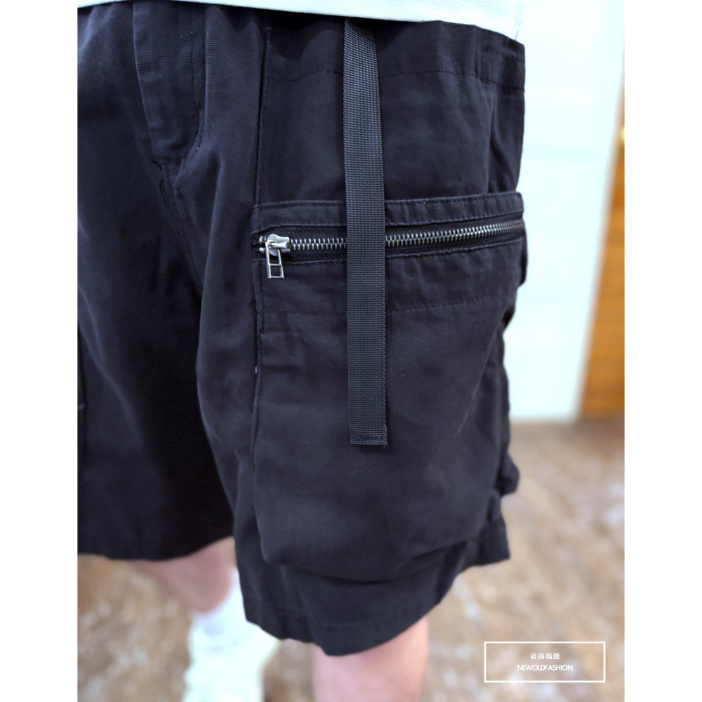 『新品上市』重磅多層拉鍊大口袋工裝短褲(NOF25028303)-黑藍-細節圖2