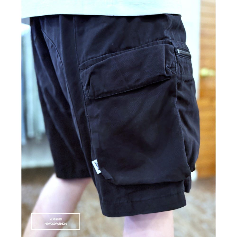 『新品上市』重磅多層拉鍊大口袋工裝短褲(NOF25028303)-黑藍-細節圖4