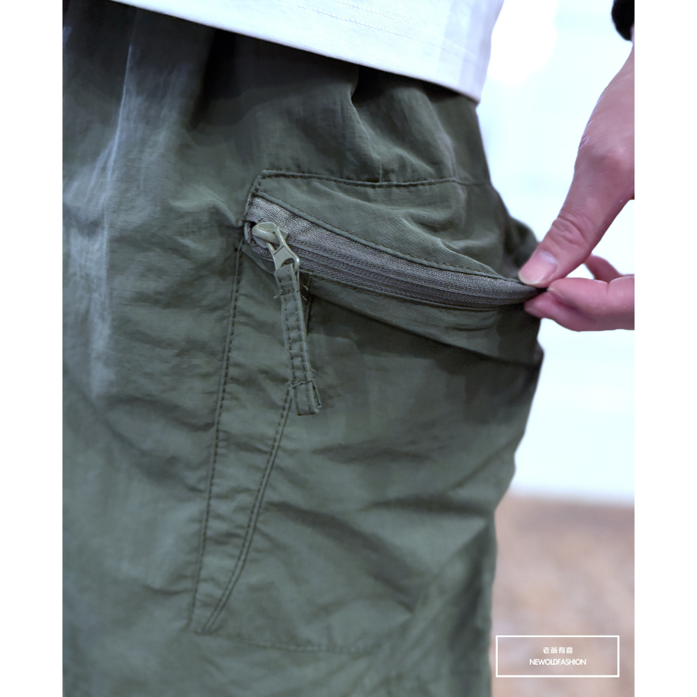 『新品上市』重磅弧形拉鍊口袋工裝短褲(NOF25029903)-軍綠-細節圖2