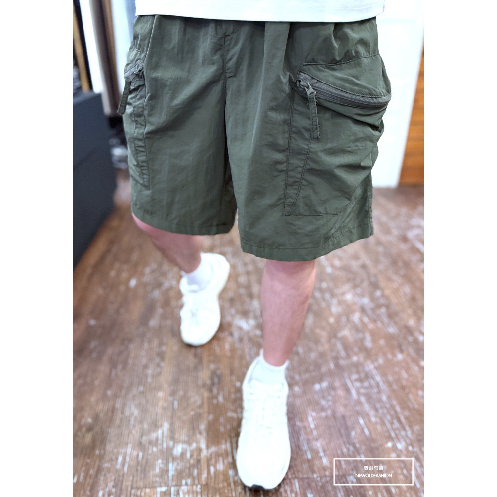 『新品上市』重磅弧形拉鍊口袋工裝短褲(NOF25029903)-軍綠-細節圖3