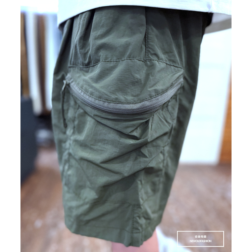 『新品上市』重磅弧形拉鍊口袋工裝短褲(NOF25029903)-軍綠-細節圖4