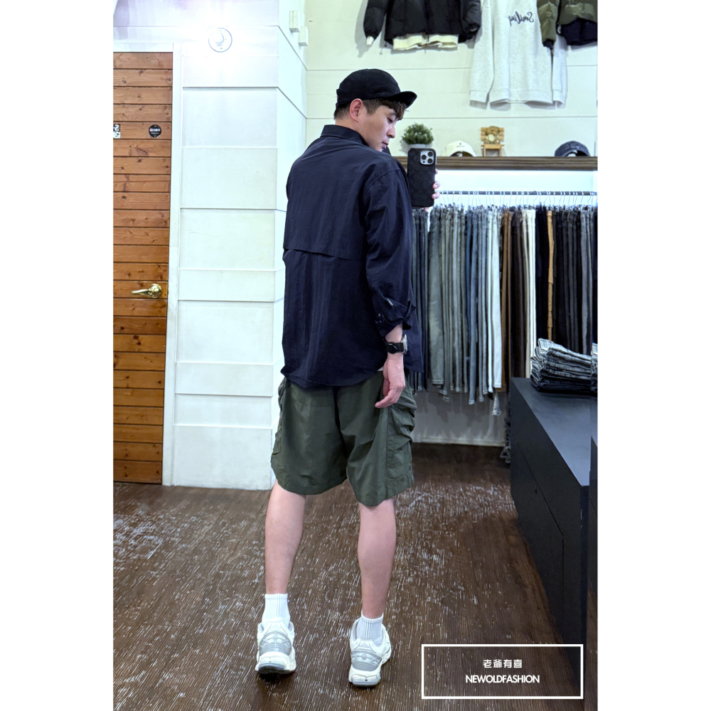 『新品上市』重磅弧形拉鍊口袋工裝短褲(NOF25029903)-軍綠-細節圖8
