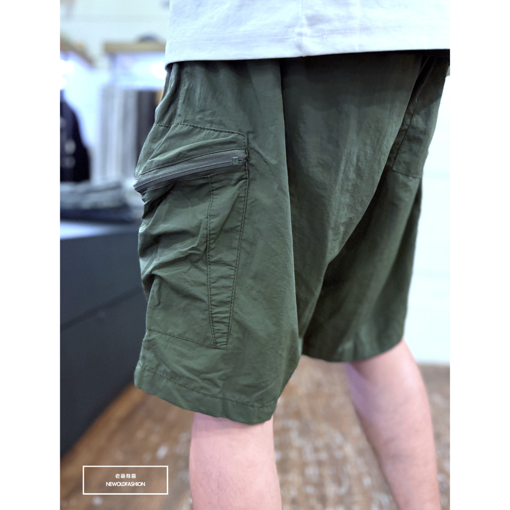 『新品上市』重磅弧形拉鍊口袋工裝短褲(NOF25029903)-軍綠-細節圖9