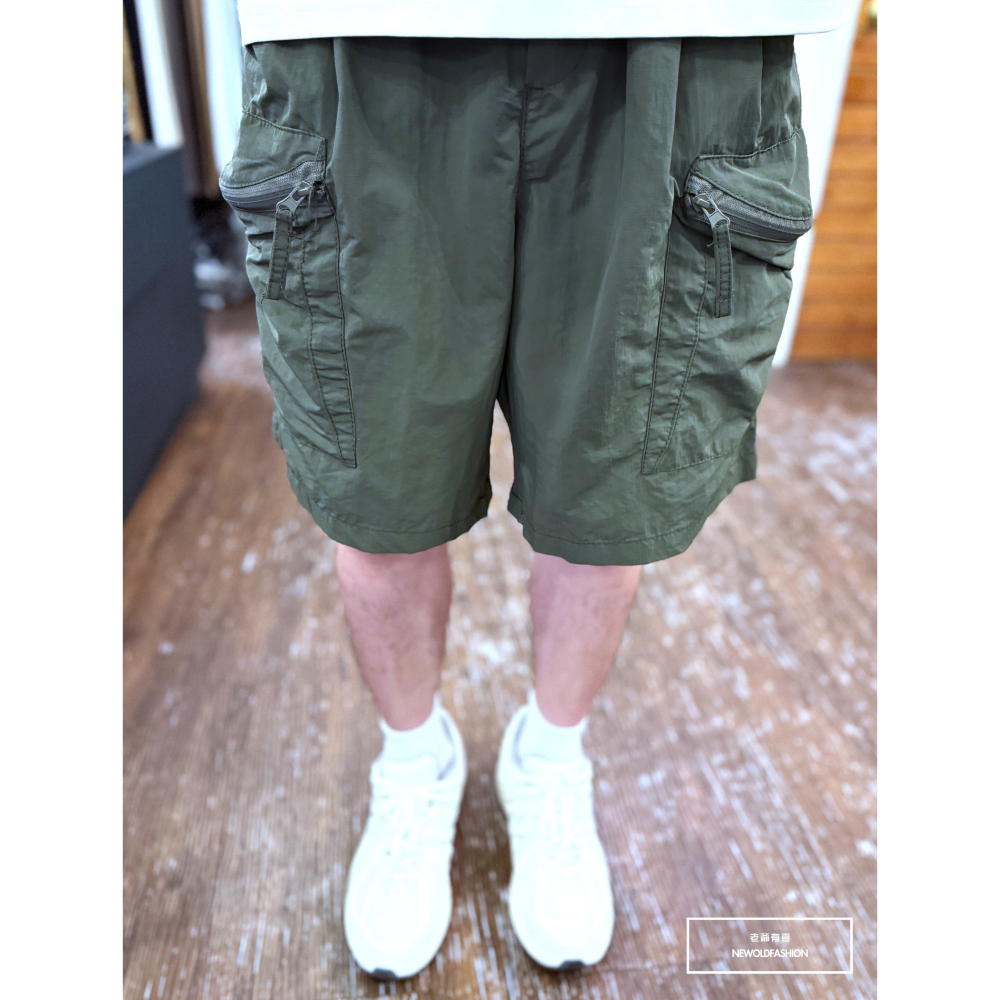 『新品上市』重磅弧形拉鍊口袋工裝短褲(NOF25029903)-軍綠-細節圖10