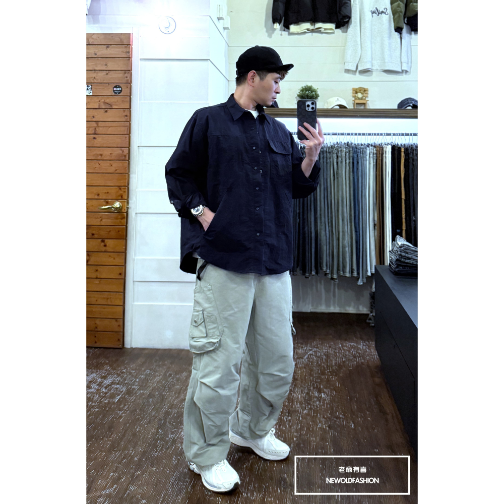 『新品上市』重磅多口袋綁帶工裝寬褲-卡其(NOF25029001)-細節圖9