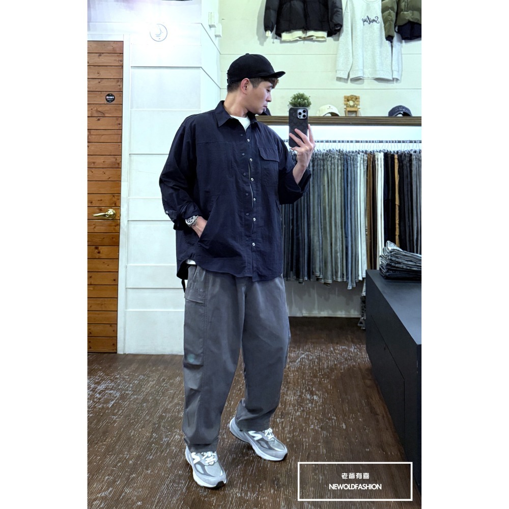 『新品上市』重磅雙側口袋扣環綁帶工裝寬褲-深灰(NOF25028288)-細節圖5