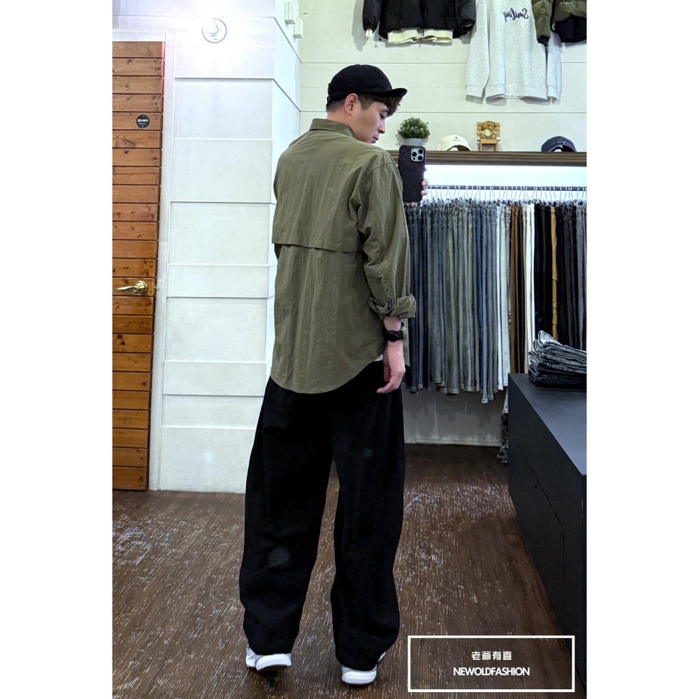 『新品上市』重磅大口袋抽繩打褶工裝寬褲-黑(NOF25023009)-細節圖6