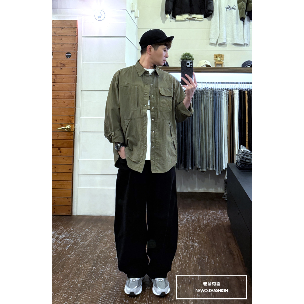 『新品上市』重磅大口袋抽繩打褶工裝寬褲-黑(NOF25023009)-細節圖10
