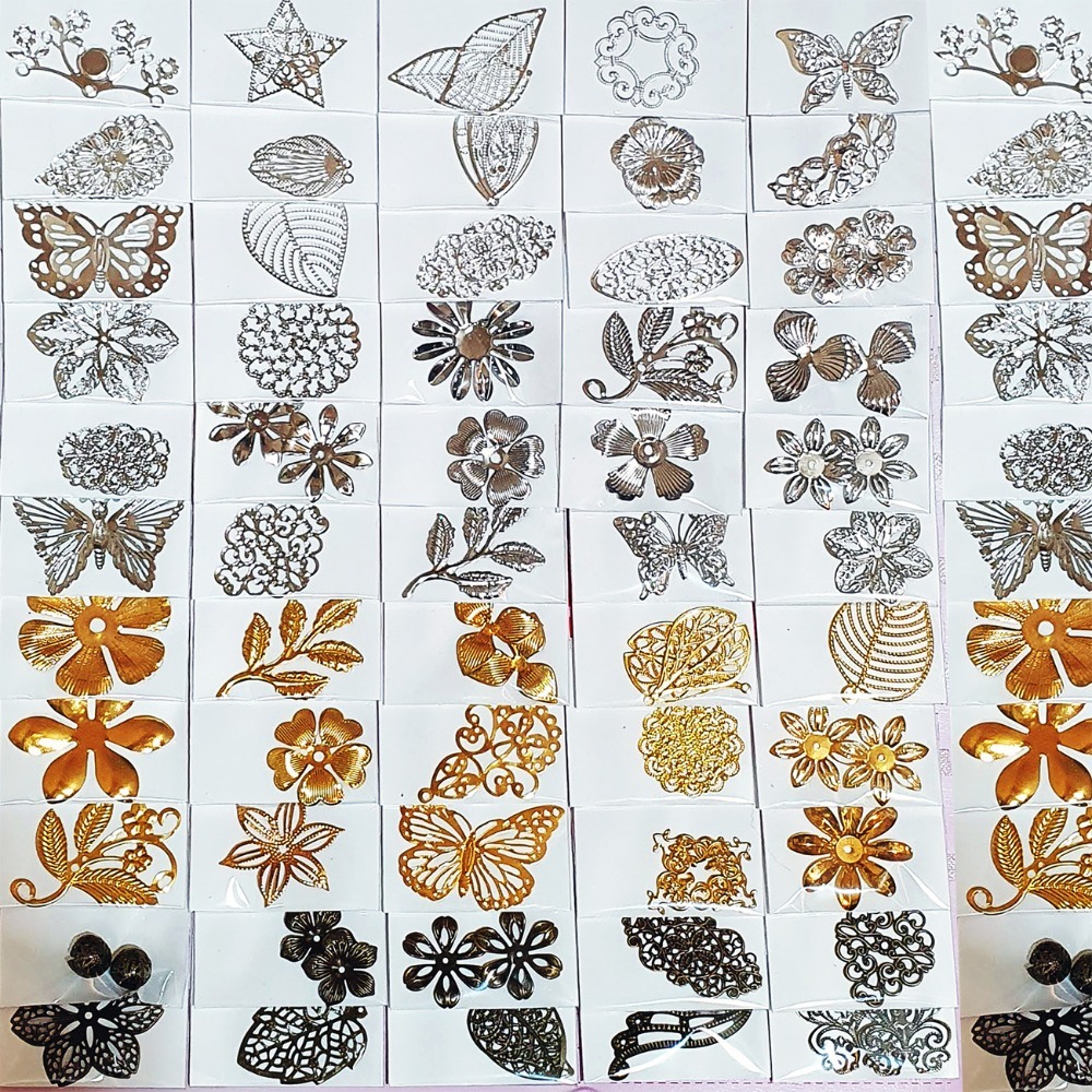 西西手工藝材料 24709 造型薄片(約17~55mm)金/銀/青 步搖頭飾金屬花片 髮簪材料 雕花片金属片金鎖片 鳳冠-細節圖2