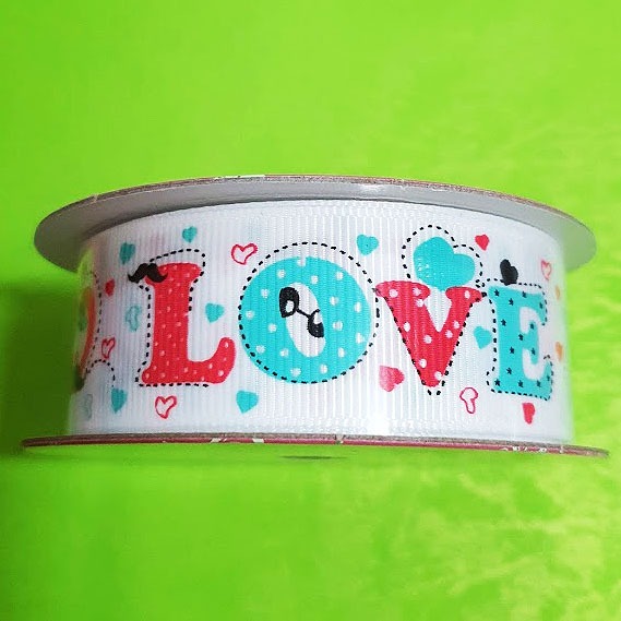 西西手工藝材料 25223 8分LOVE羅紋緞帶(長約270cm) 寬緞帶 大塗鴉緞帶印花藝包裝緞帶蝴蝶結髮夾 滿額免運-細節圖2