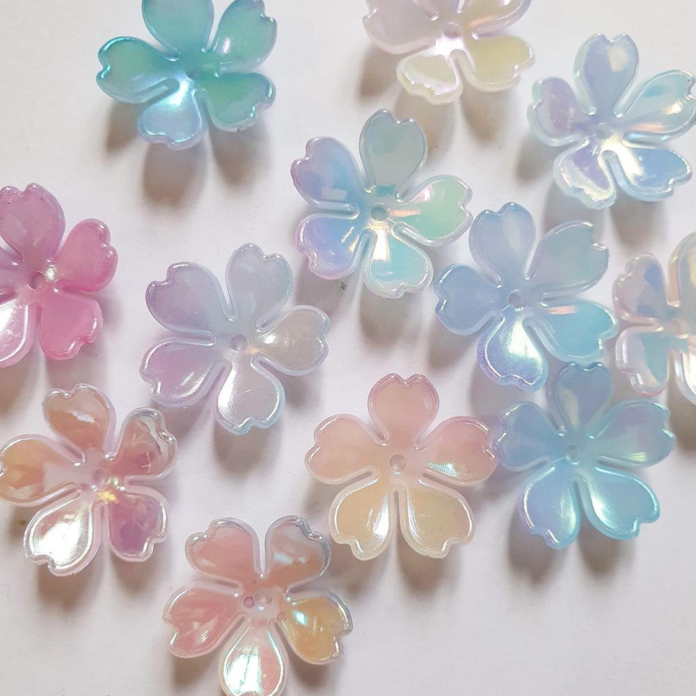 西西手工藝材料 26280 花片珠系列#16櫻花瓣 串珠隔片 五彩花帽珠托 髮繩扣 碗公扣 花型底托 髮束配件 滿額免運-細節圖3
