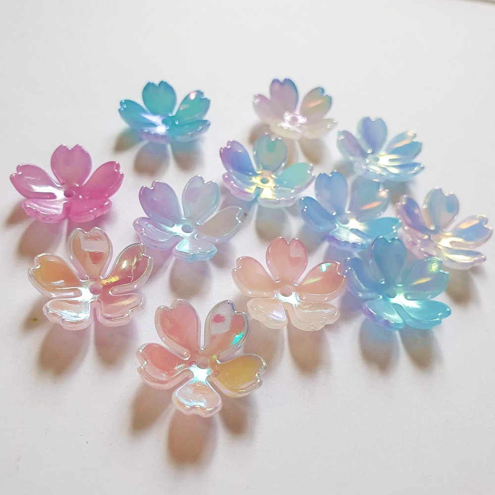 西西手工藝材料 26280 花片珠系列#16櫻花瓣 串珠隔片 五彩花帽珠托 髮繩扣 碗公扣 花型底托 髮束配件 滿額免運-細節圖5