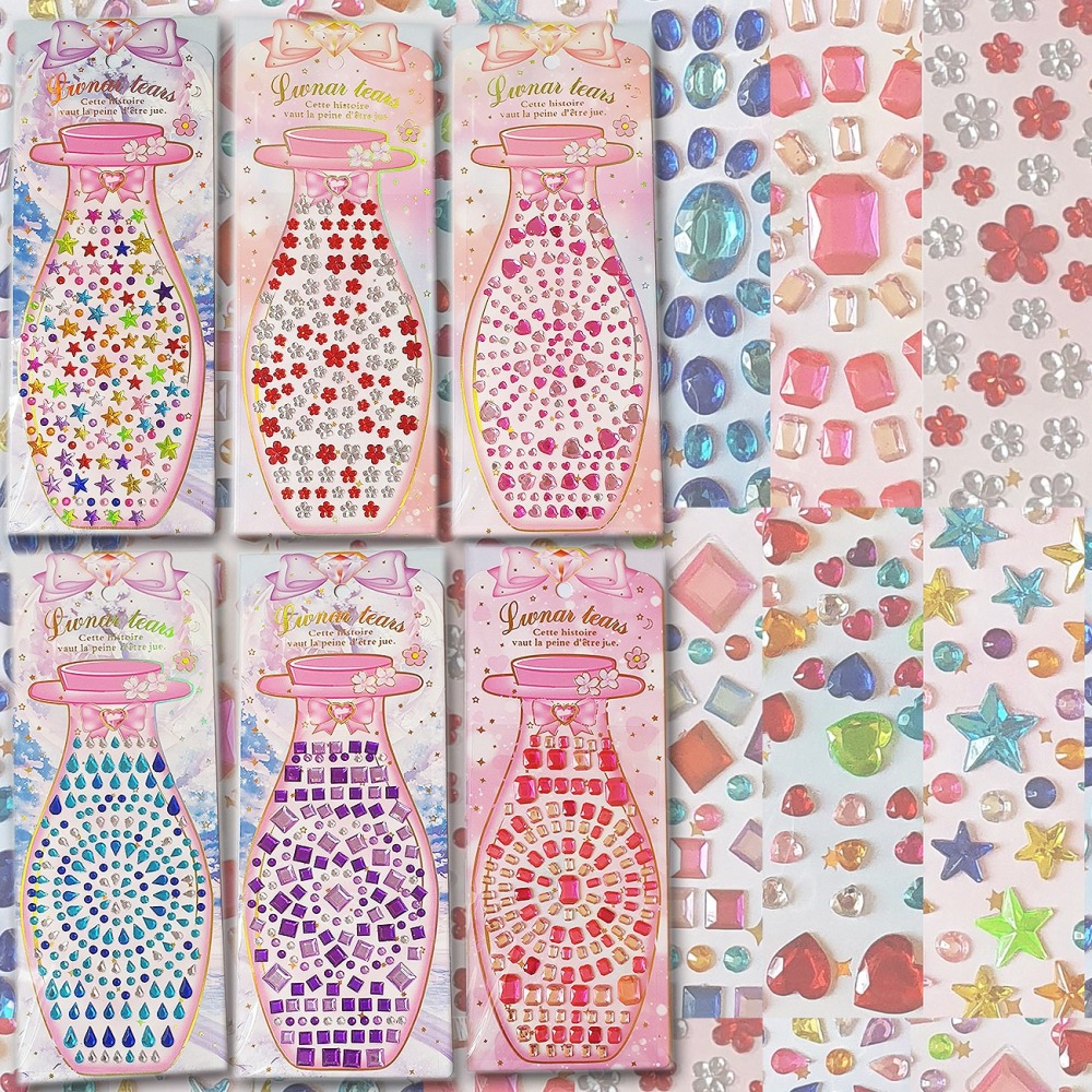西西手工藝材料 26381 瓶子造型水鑽貼(1張) 水滴 愛心 五角星星鑽石貼紙 美勞作 手機貼鑽汽車 寶石貼 滿額免運-細節圖2
